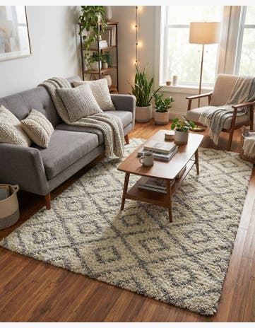 Ivory Lattice Shag Rug