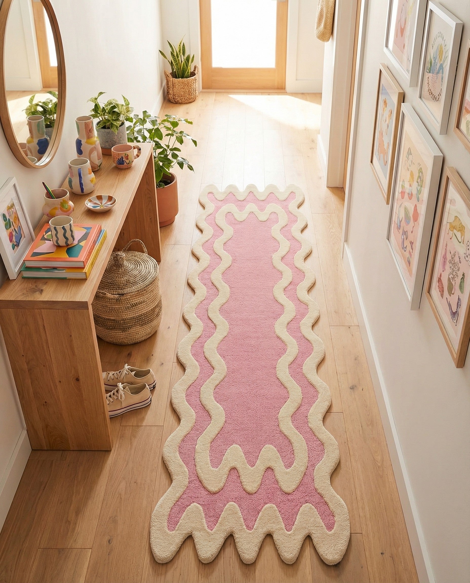 Pink 2' 7 x 10' Happy Rugs Wiggles Wool Runner | Rugs.com