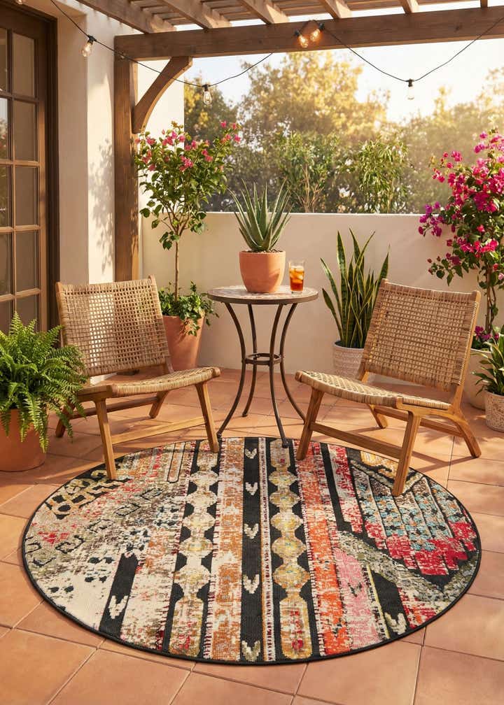 6' x 6' Easy-Clean Casablanca Indoor / Outdoor Round Rug