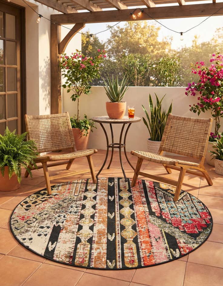 Detail image of 6' x 6' Easy-Clean Casablanca Indoor / Outdoor Round Rug