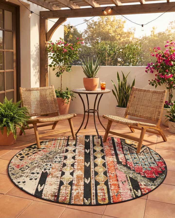 6' x 6' Easy-Clean Casablanca Indoor / Outdoor Round Rug
