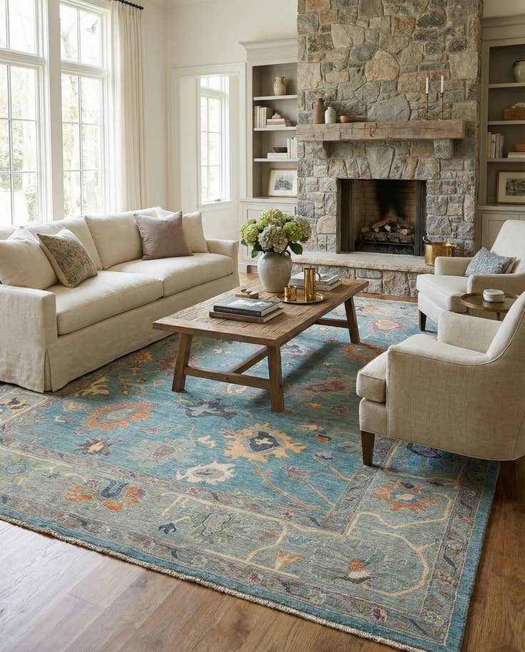 Detail image of 8' 11 x 11' 11 Hand Knotted Oushak Rug