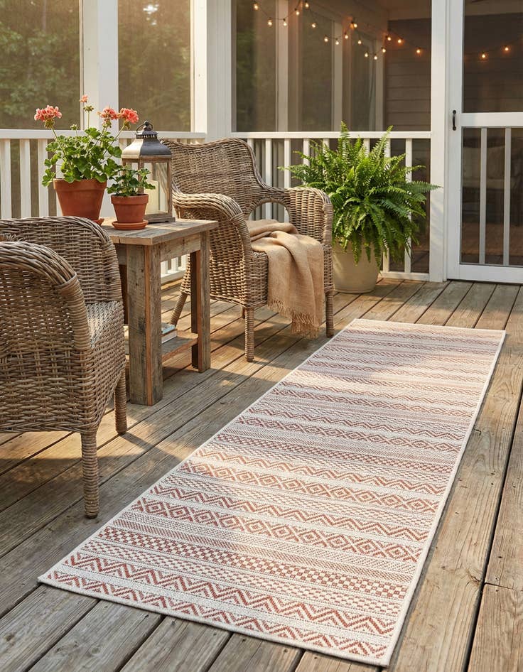 Detail image of 2' x 6'  Washable Striped Indoor / Outdoor Runner Rug