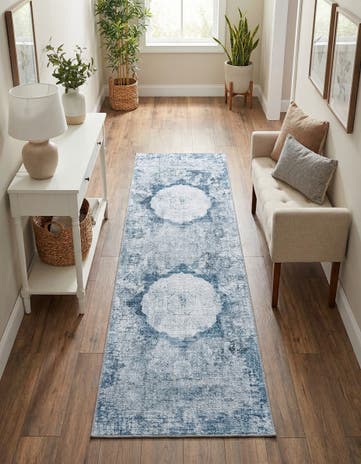 Teal Ivory Washable Yara Runner Rug