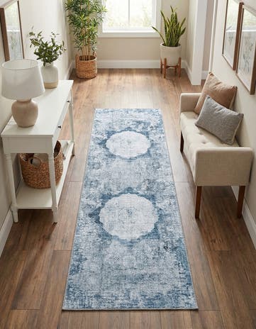 Teal Ivory Washable Yara Runner Rug