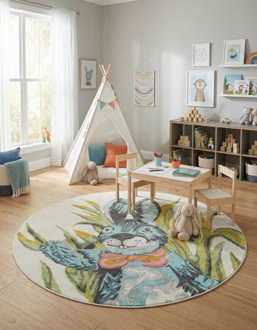 7' 10 x 7' 10 Rabbit Whimsy Kids Round Rug