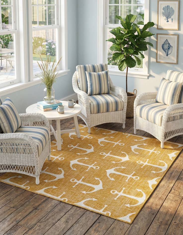 Detail image of 5' 3 x 5' 3  Washable Coastal Indoor / Outdoor Square Rug