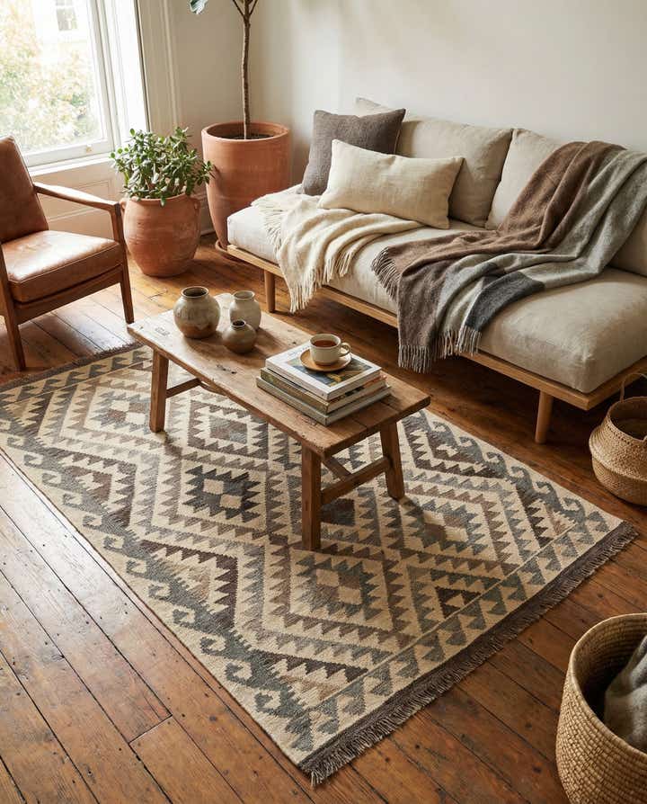 3' 8 x 5' 1 Hand Woven Kilim Maymana Wool Rug