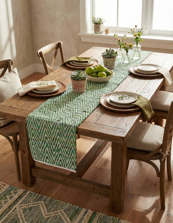 Detail image of  1' 2 x 10'  Hand Woven Chindi Chevron Table Runner Rug