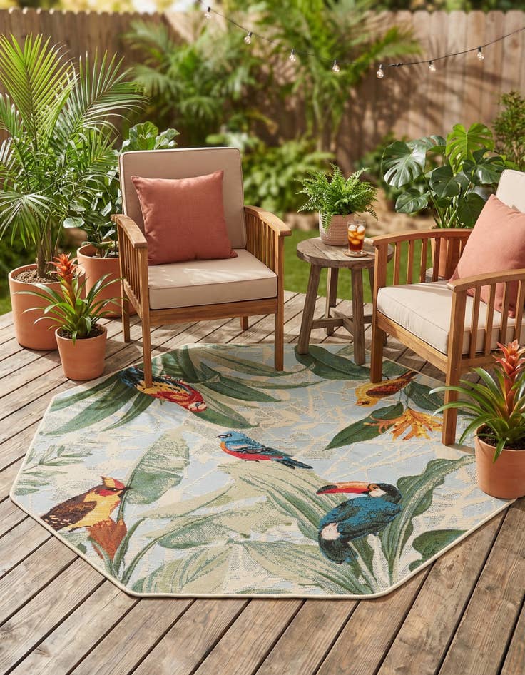 Detail image of 4' x 4'  Washable Botanical Indoor / Outdoor Octagon Rug