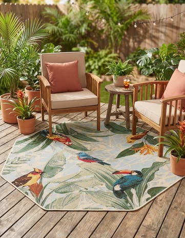 Easy-Clean Botanical Indoor / Outdoor Octagon Rug