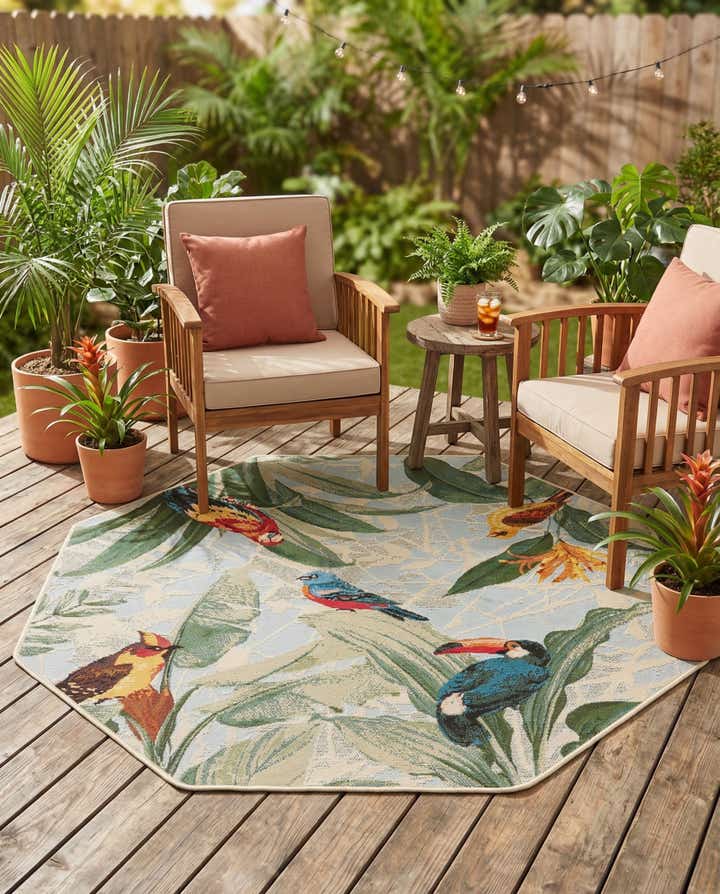 4' x 4' Easy-Clean Botanical Indoor / Outdoor Octagon Rug