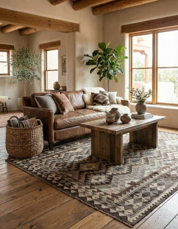 5' 4 x 6' 8 Hand Woven Kilim Maymana Wool Rug