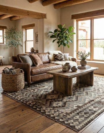 5' 4 x 6' 8 Hand Woven Kilim Maymana Wool Rug