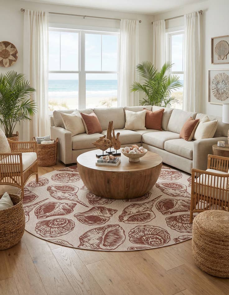 Detail image of 13' x 13' Easy-Clean Coastal Indoor / Outdoor Round Rug
