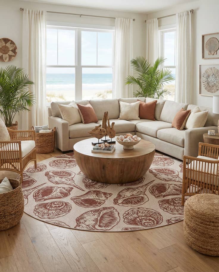 Detail image of 13' x 13' Easy-Clean Coastal Indoor / Outdoor Round Rug