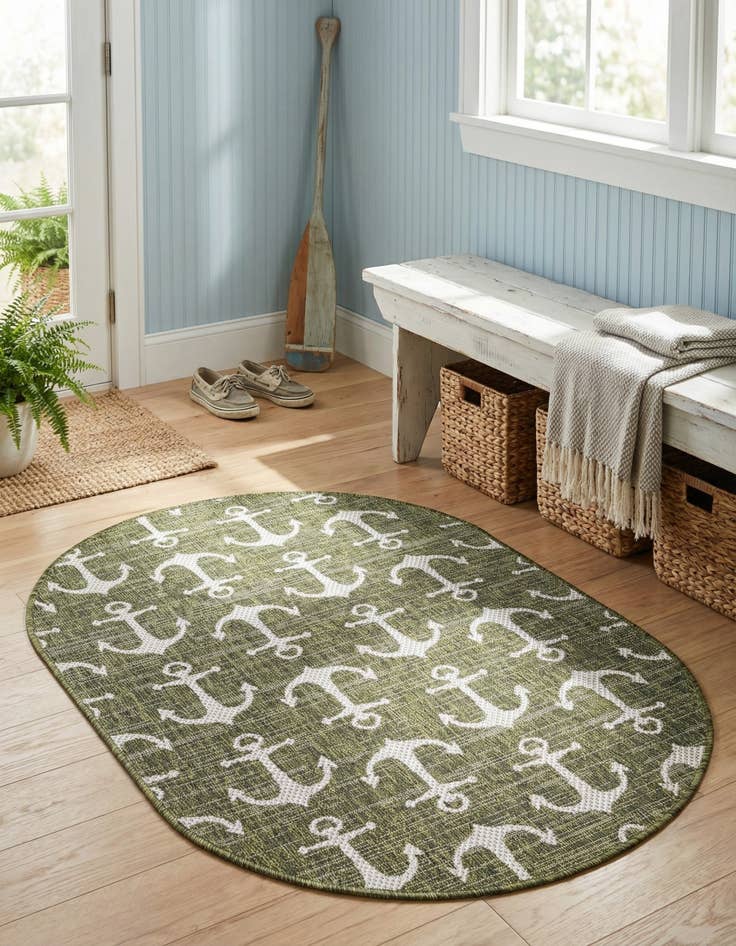 Detail image of 3' x 5' 3  Washable Coastal Indoor / Outdoor Oval Rug