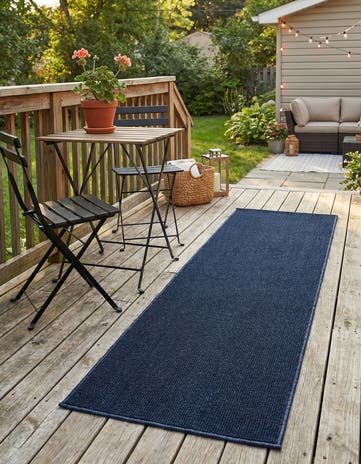 Navy Blue Easy-Clean Solid Indoor / Outdoor Runner Rug