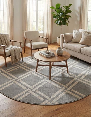 Gray Lattice Round Rug