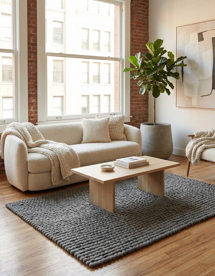 Detail image of 4' 1 x 6' 1 Felt Ball Wool Rug