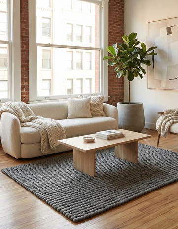 Gray Felt Ball Wool Rug