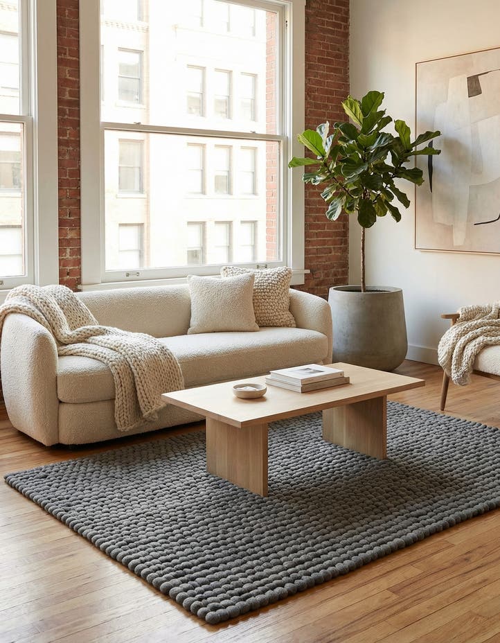 4' 1 x 6' 1 Felt Ball Wool Rug