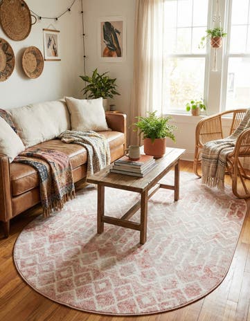 Dusty Rose Bohemian Trellis Oval Rug