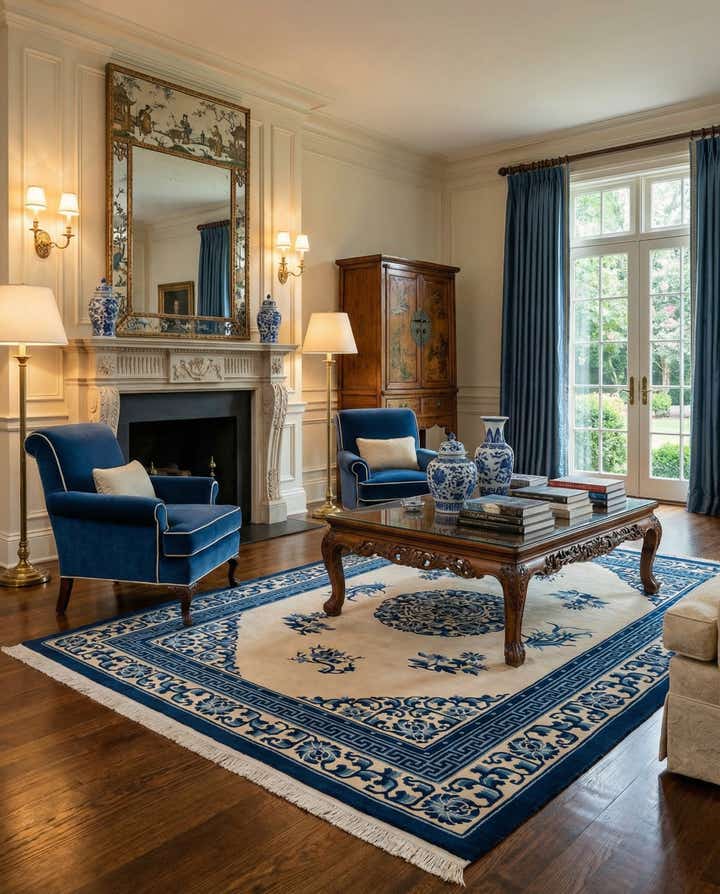 7' 1 x 10' 6 Hand Knotted Carved Pekin Wool Rug