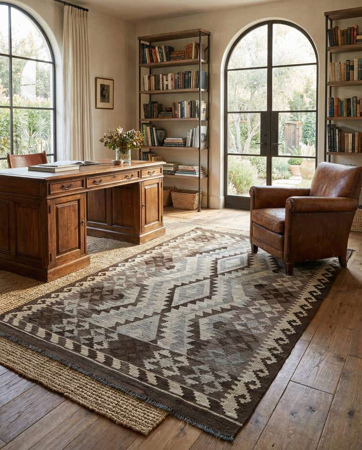4' 4 x 6' 6 Hand Woven Kilim Maymana Wool Rug