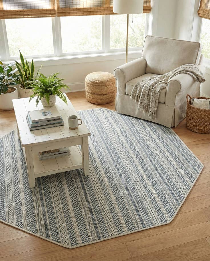 Detail image of 5' 3 x 5' 3 Easy-Clean Ribbon Indoor / Outdoor Octagon Rug