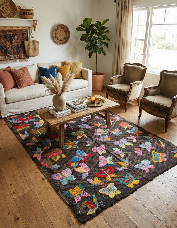 Detail image of 5' x 8' 3  Hand Woven Kilim Suzani Wool Rug