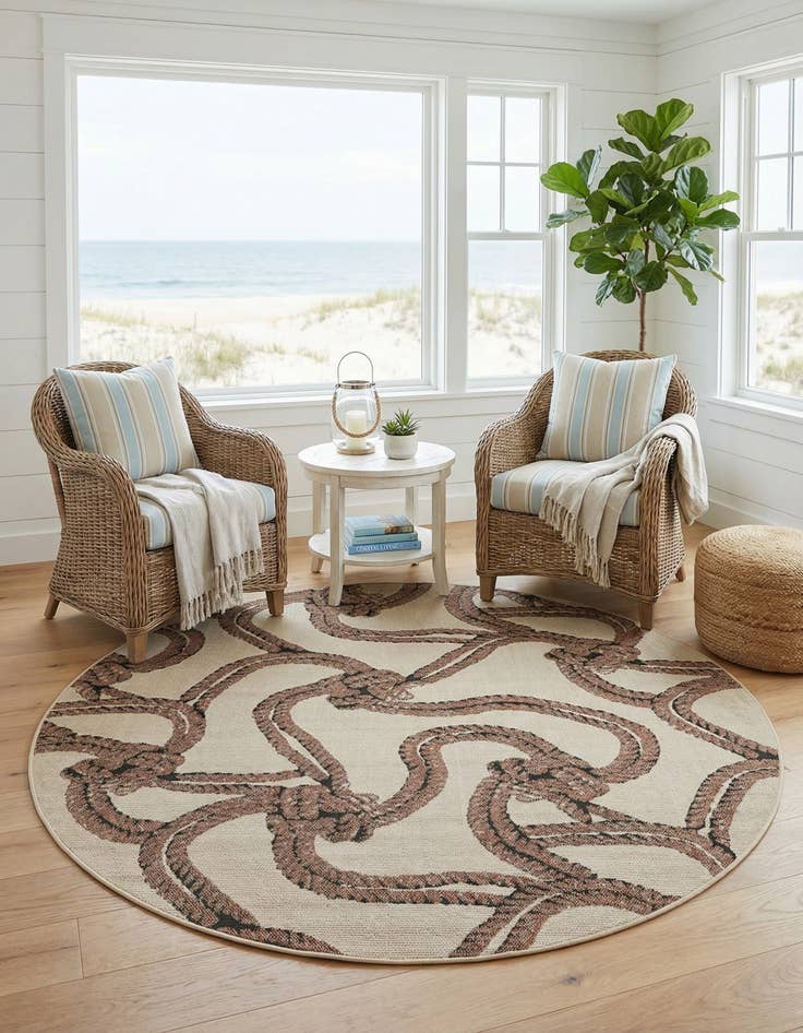 Detail image of 7' 10 x 7' 10  Washable Coastal Indoor / Outdoor Round Rug