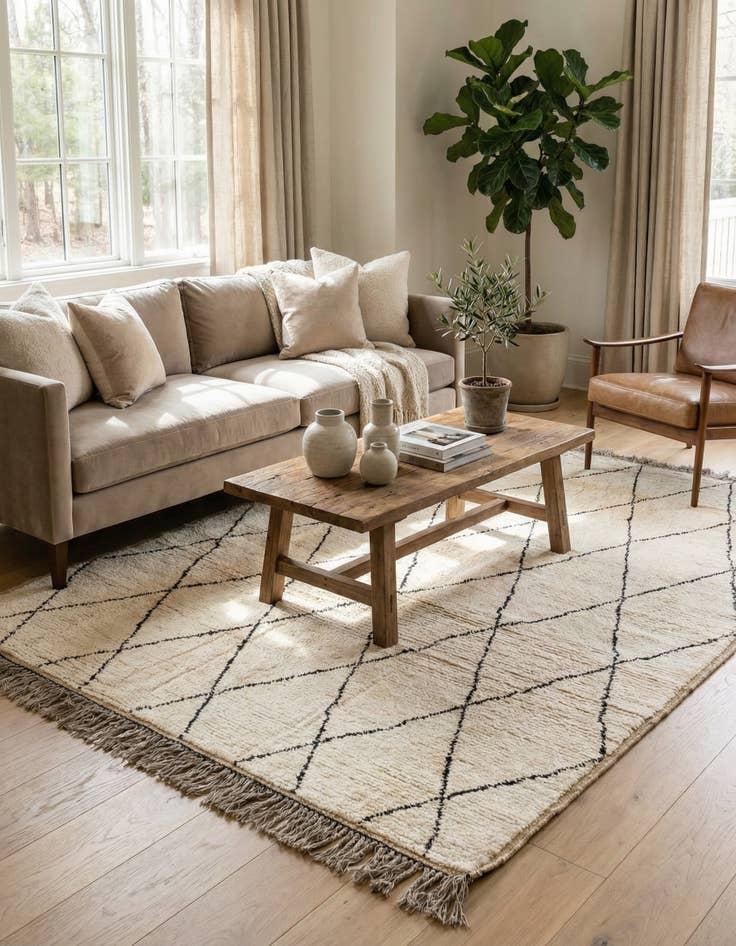 Detail image of 6' 3 x 9'  Hand Knotted Moroccan Wool Rug