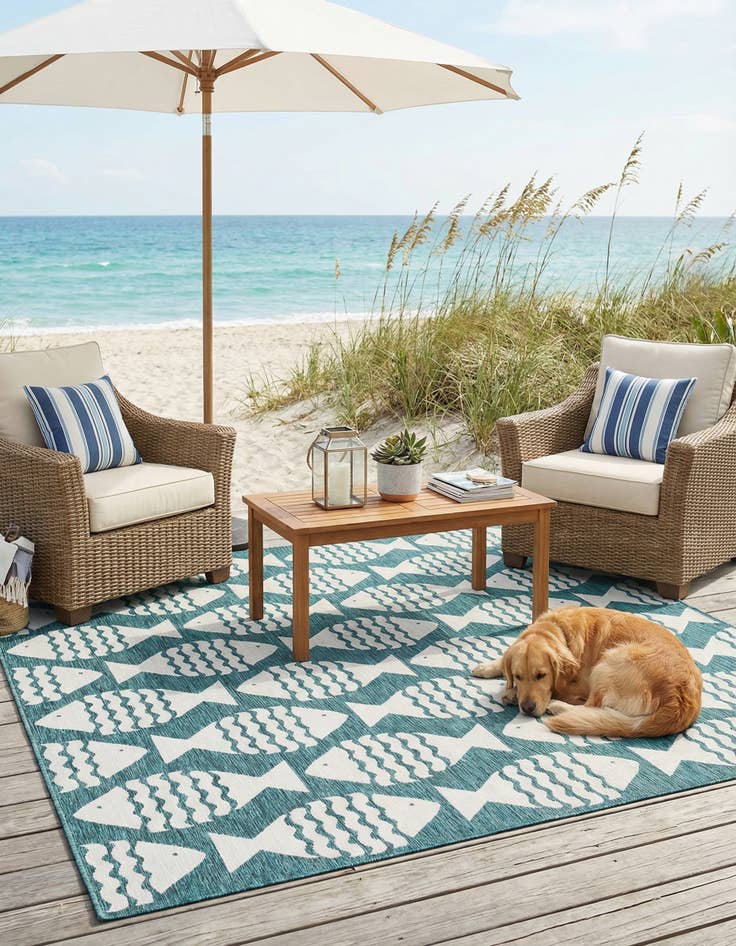 Detail image of  10' x 10'  Washable Coastal Indoor / Outdoor Square Rug