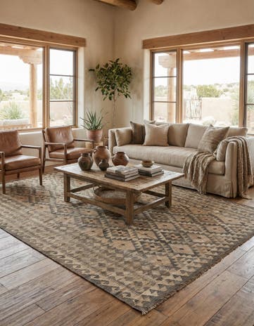 6' 11 x 9' 7 Hand Woven Kilim Maymana Wool Rug