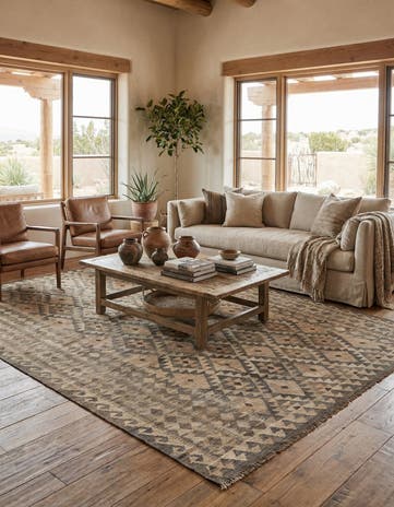 6' 11 x 9' 7 Hand Woven Kilim Maymana Wool Rug