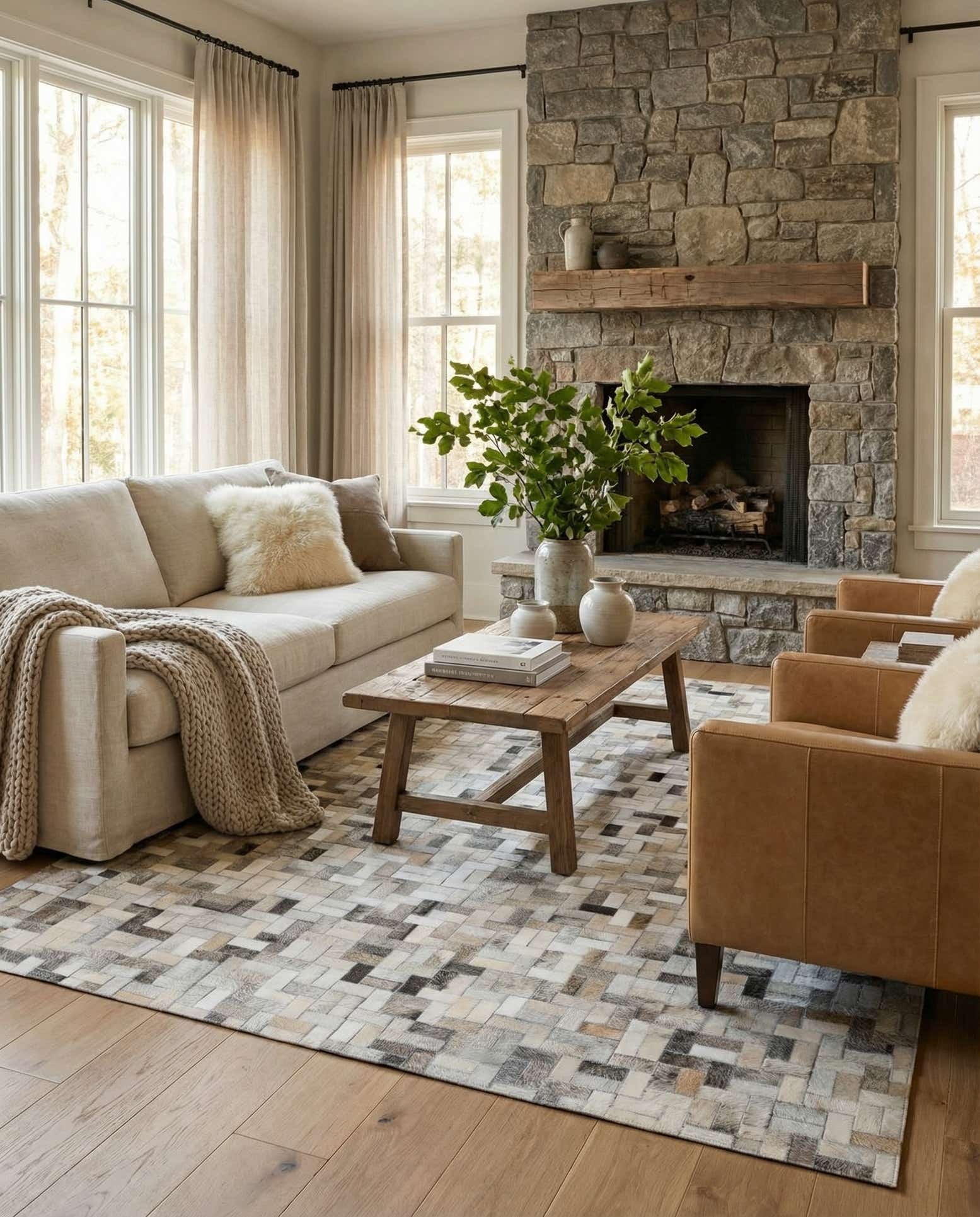 4' 7 x 6' 6 Cowhide Stocks Rug