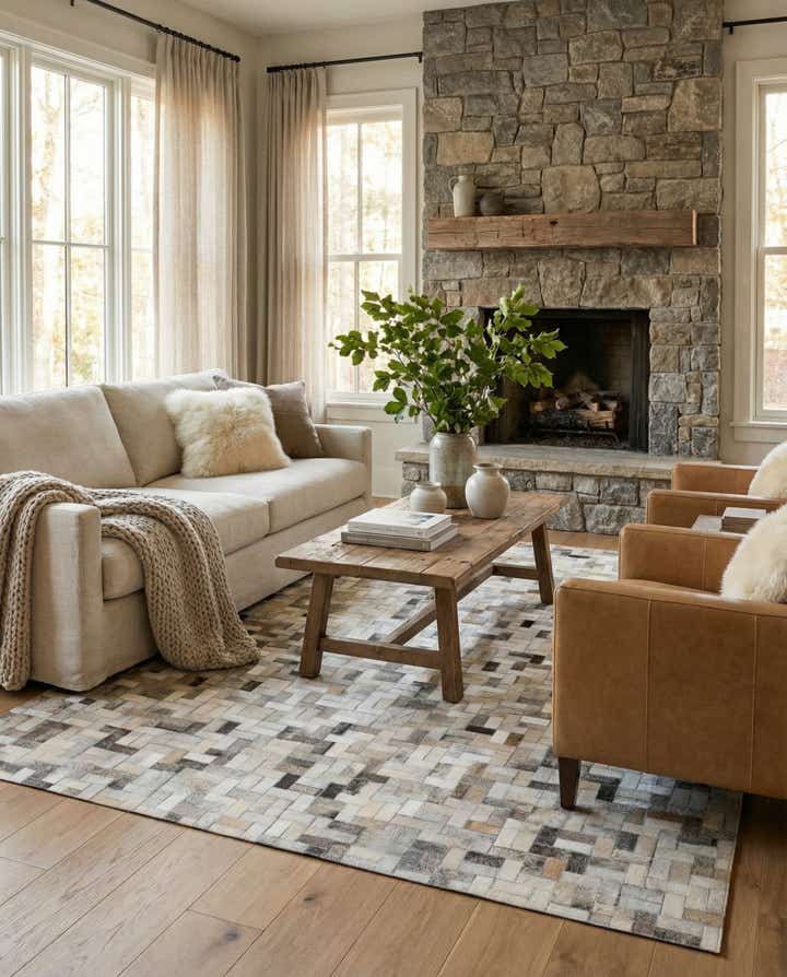 4' 7 x 6' 6 Cowhide Stocks Rug
