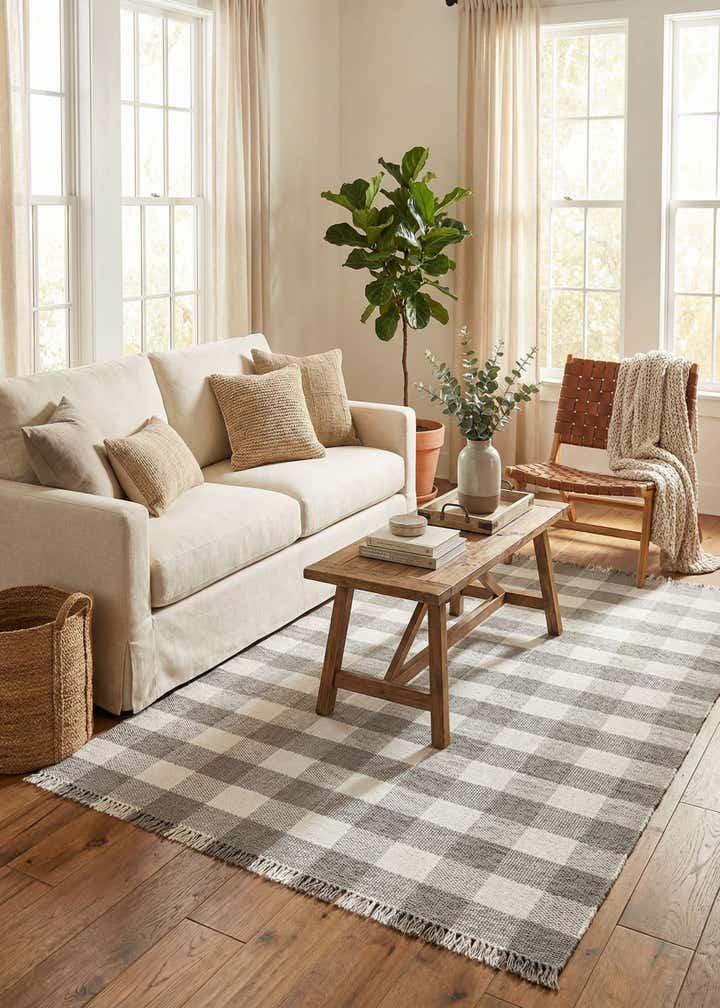 9' x 12' Easy-Clean Eco Plaid Washable Indoor / Outdoor Rug