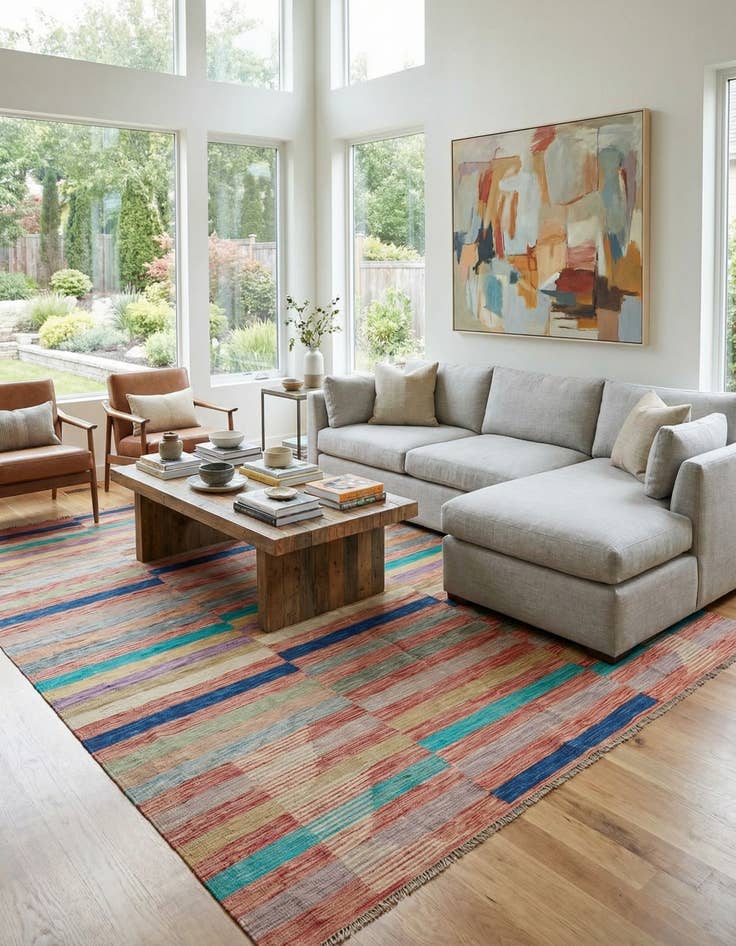 Detail image of  6' 6 x 9' 10  Hand Woven Kilim Modern Wool Rug