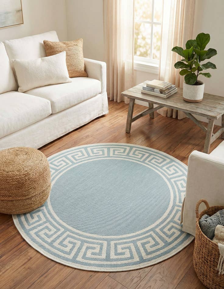 Detail image of 4' x 4'  Washable Coastal Indoor / Outdoor Round Rug