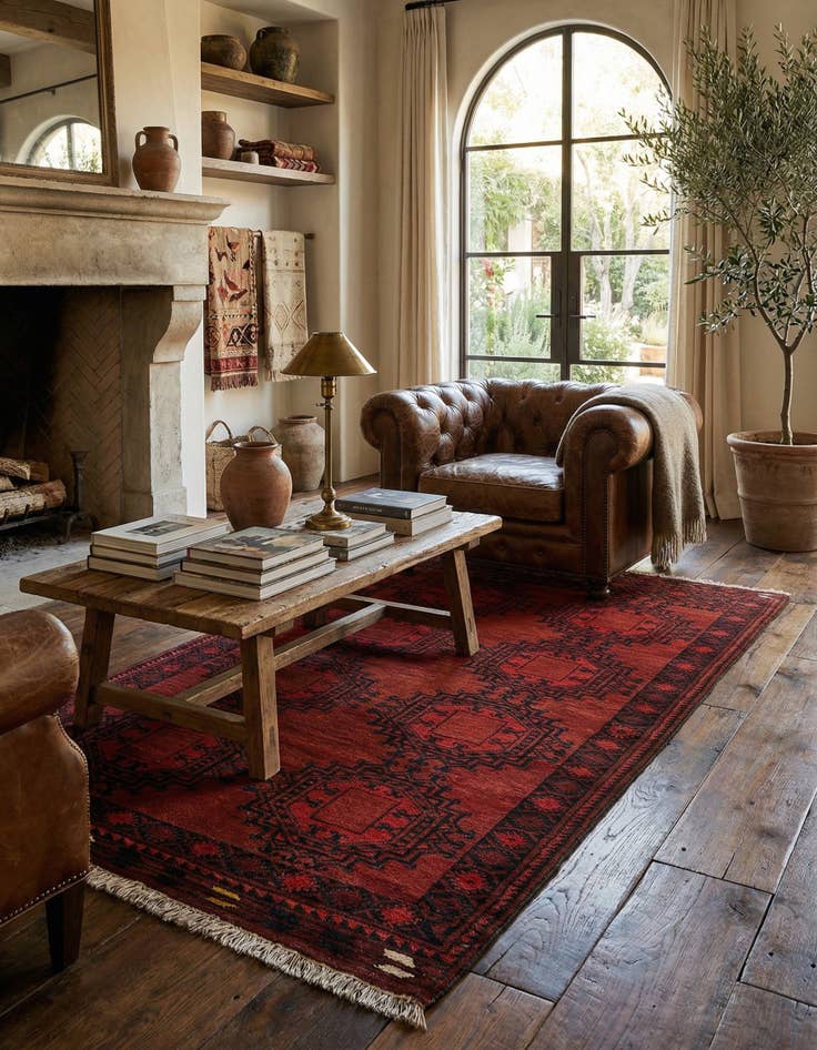 Detail image of 3' 6 x 6' 9  Hand Knotted Afghan Akhche Oriental Wool Rug