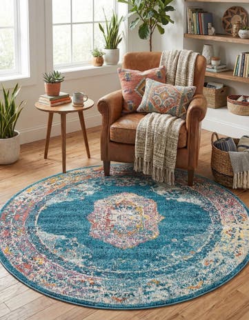 Turquoise Amulet Round Rug