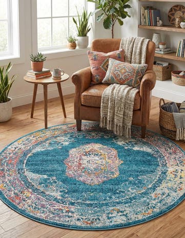 Turquoise Amulet Round Rug