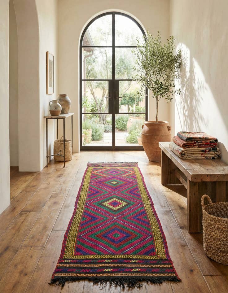 Detail image of 1' 10 x 7' 5  Hand Knotted Kilim Fars Persian Wool Runner Rug