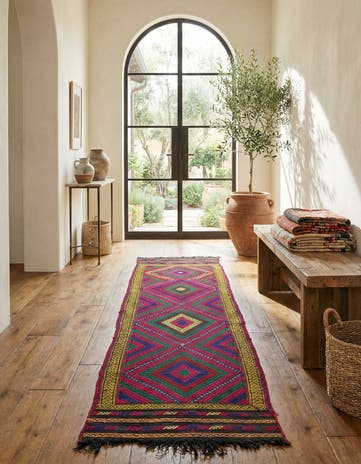 1' 10 x 7' 5 Hand Knotted Kilim Fars Persian Wool Runner Rug