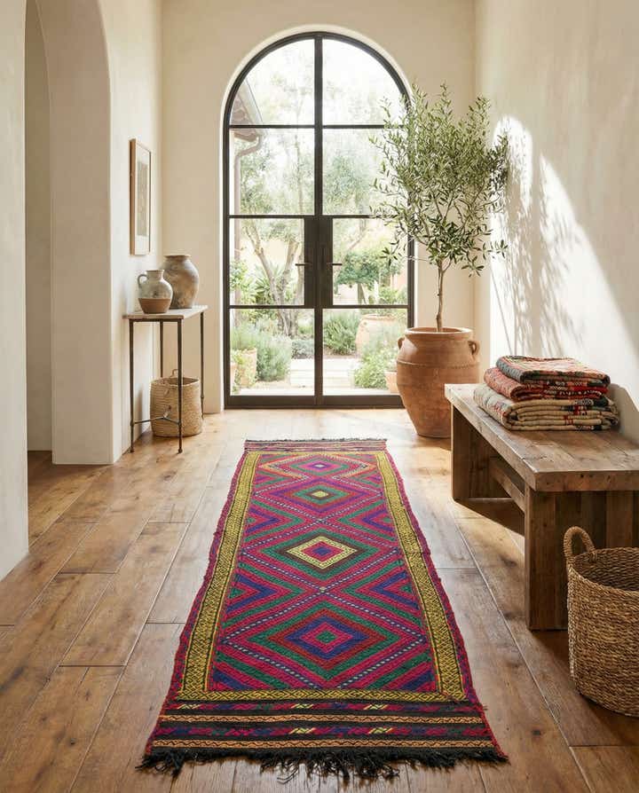 1' 10 x 7' 5 Hand Knotted Kilim Fars Persian Wool Runner Rug