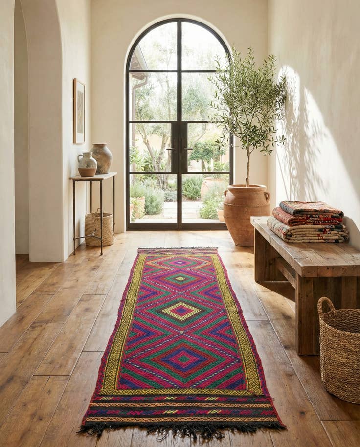 Detail image of 1' 10 x 7' 5 Hand Knotted Kilim Fars Persian Wool Runner Rug