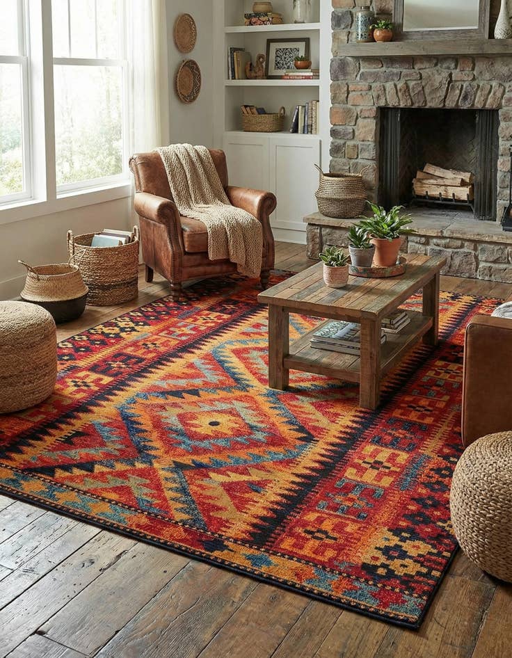 Detail image of  7' x 10'  Washable Tribal Indoor / Outdoor Rug