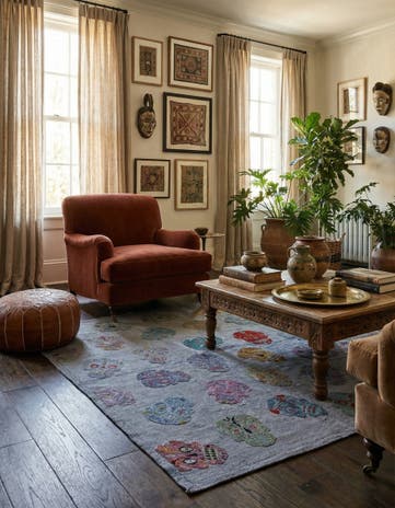 4' 3 x 5' 6 Hand Woven Kilim Suzani Wool Rug
